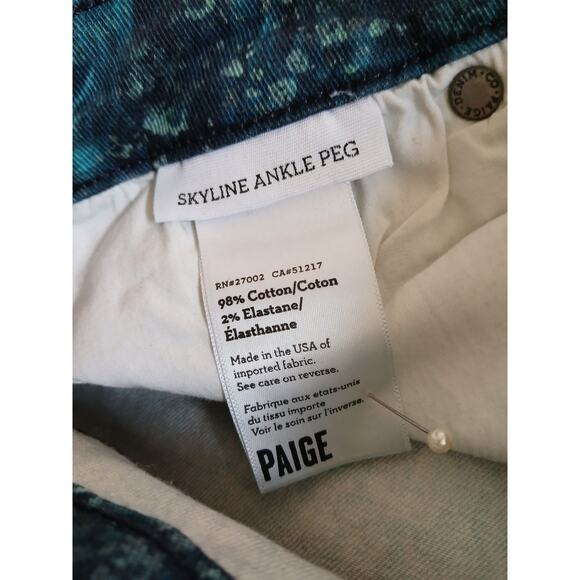 Paige All Over Floral Skinny Skyline Ankle Peg Blue Watercolor Denim Jeans 30 - Picture 10 of 11